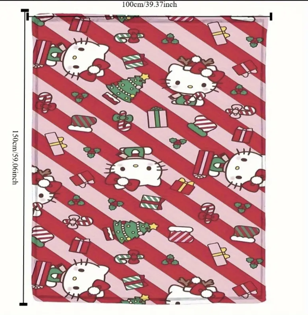 Christmas Hello Kitty red & pink candy cane Blanket