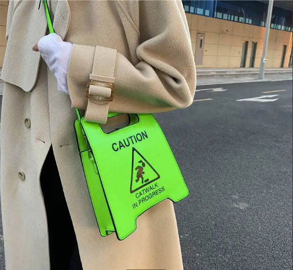 Faux Leather Green Warning Sign Crossbody Bag