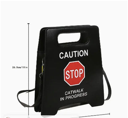 Faux Leather Black Warning Sign Crossbody Bag
